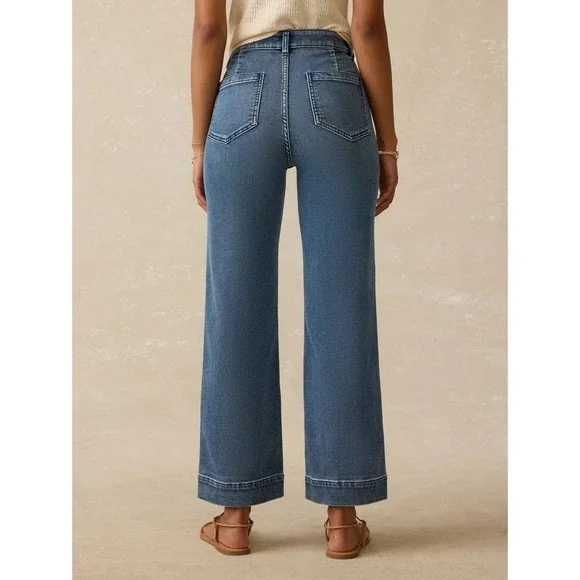 Faherty Riverton Wide Leg Pant 28 High Rise Stretch Terry Casual Luxe Chic - Picture 2 of 9